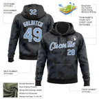 Custom Stitched Black Light Blue-White 3D Pattern Design Curve Lines Sports Pullover Sweatshirt Hoodie