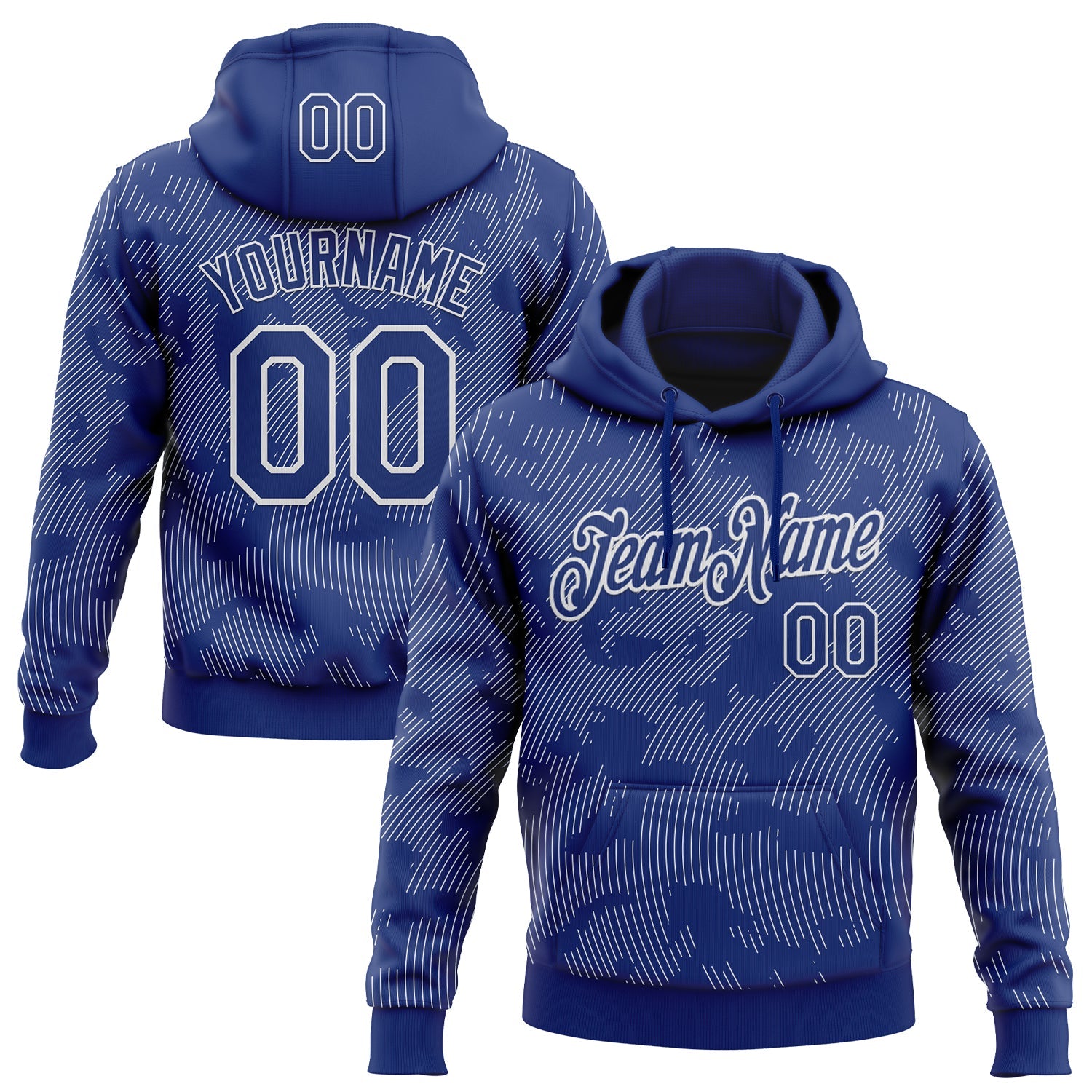 Custom Stitched Royal White 3D Pattern Design Curve Lines Sports Pullover Sweatshirt Hoodie