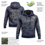 Custom Stitched Navy Cream 3D Pattern Design Curve Lines Sports Pullover Sweatshirt Hoodie