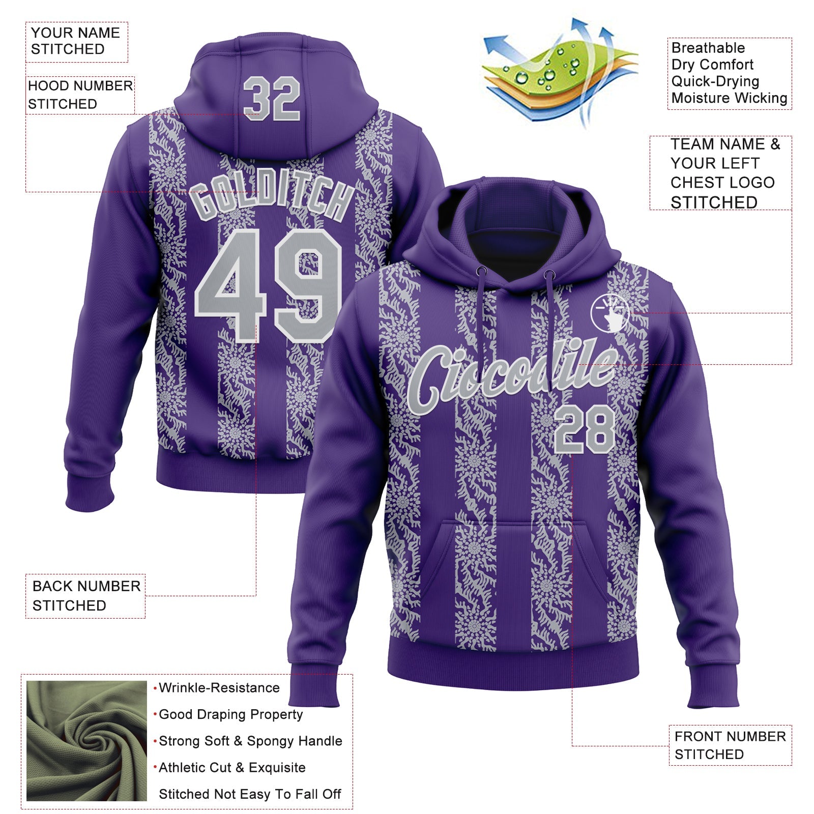 Custom Stitched Purple Gray-White 3D Pattern Design Abstract Shape Sports Pullover Sweatshirt Hoodie