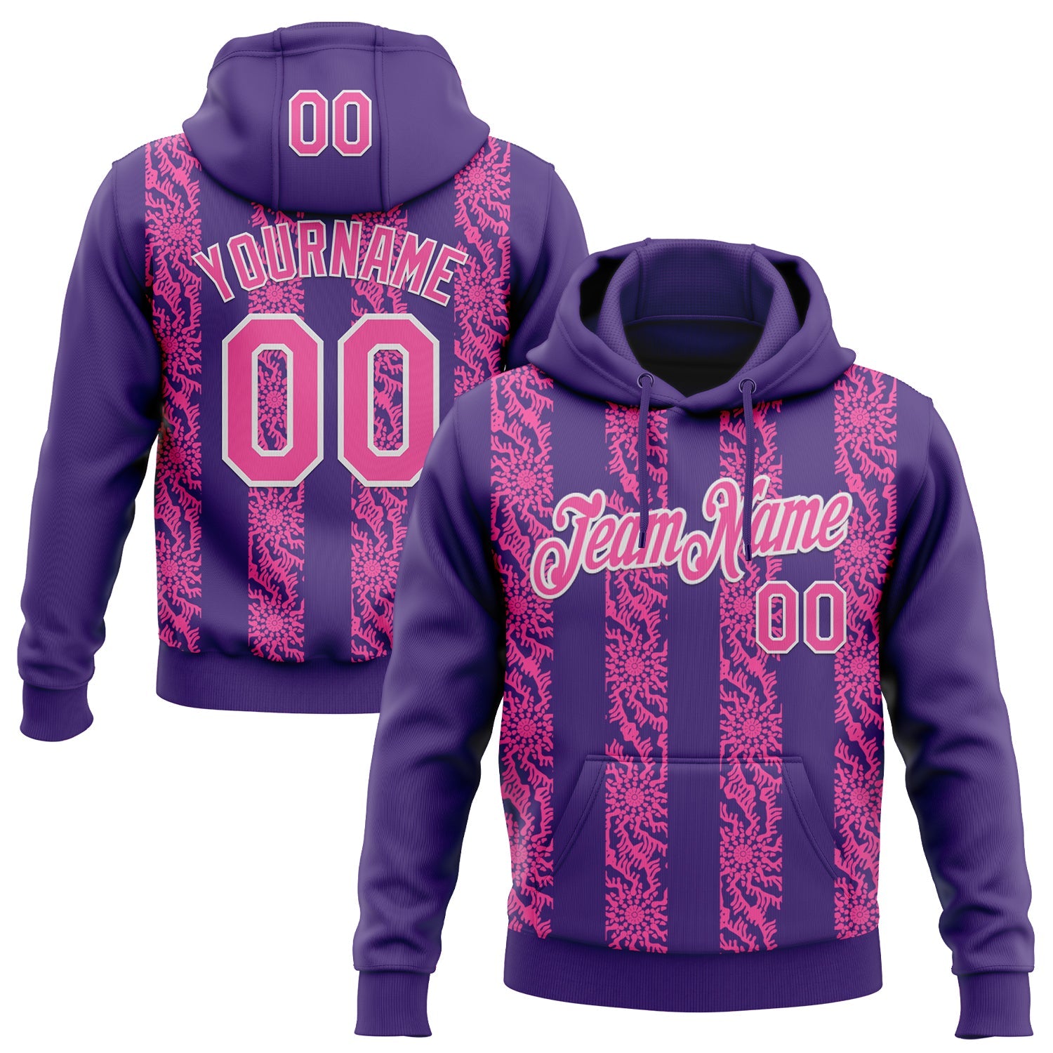 Custom Stitched Purple Pink-White 3D Pattern Design Abstract Shape Sports Pullover Sweatshirt Hoodie