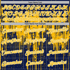 Custom Stitched Navy Gold-White 3D Pattern Design Dripping Splatter Sports Pullover Sweatshirt Hoodie