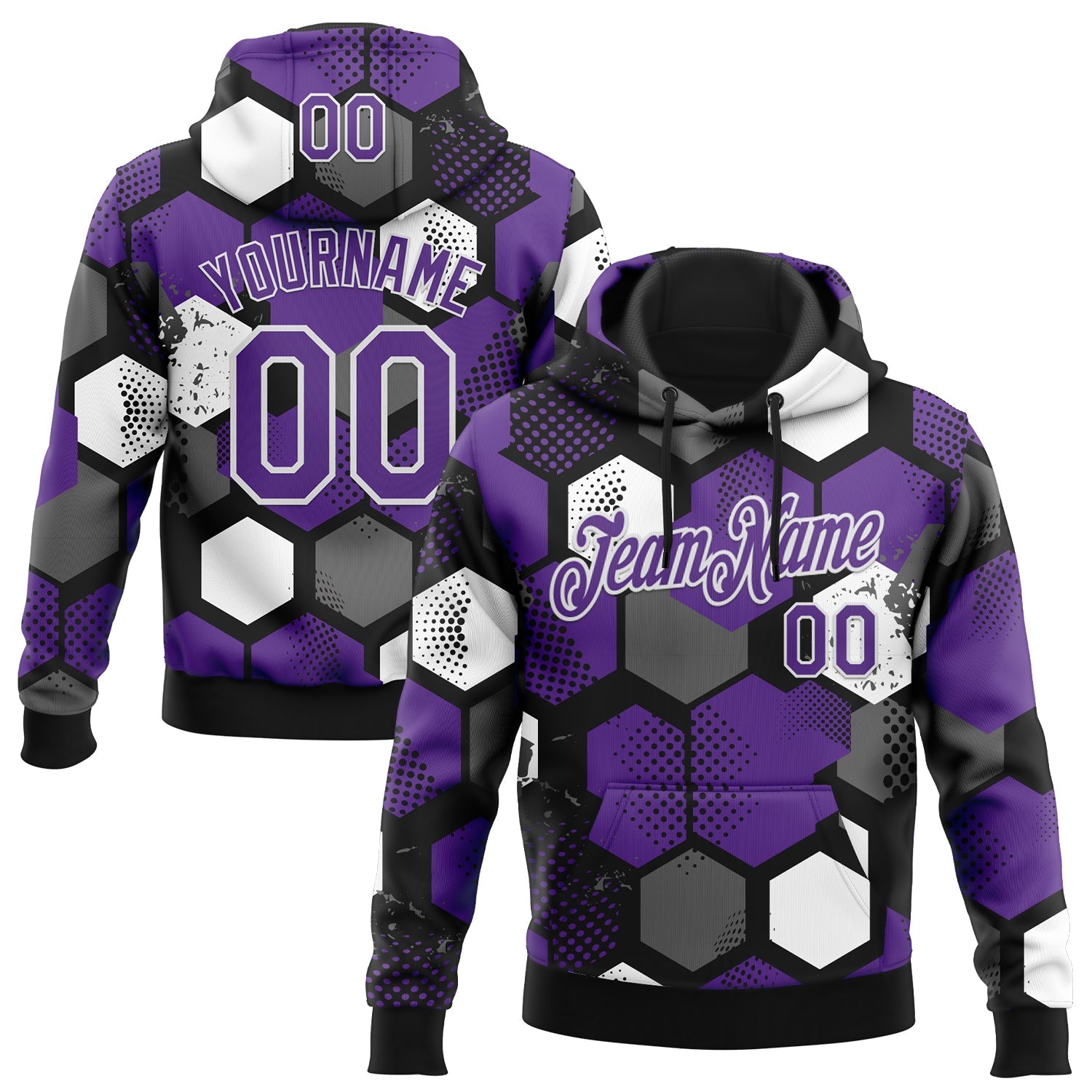 Custom Stitched Black Purple-White 3D Pattern Design Geometric Shape Sports Pullover Sweatshirt Hoodie