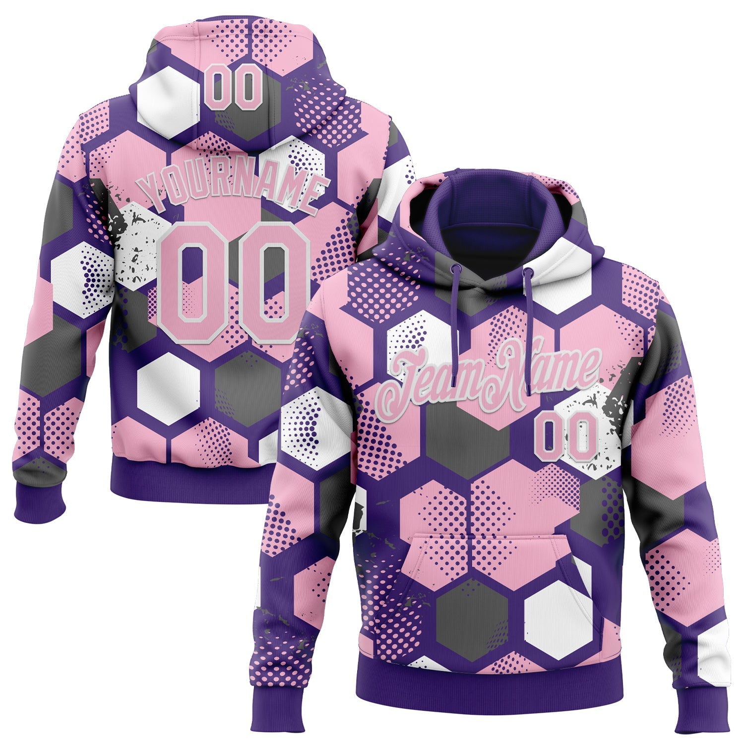 Custom Stitched Purple Light Pink-White 3D Pattern Design Geometric Shape Sports Pullover Sweatshirt Hoodie
