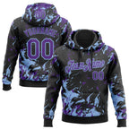 Custom Stitched Black Purple-Light Blue 3D Pattern Design Splash Sports Pullover Sweatshirt Hoodie