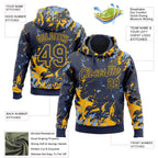 Custom Stitched Navy Gold-Light Blue 3D Pattern Design Splash Sports Pullover Sweatshirt Hoodie