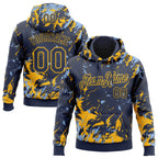Custom Stitched Navy Gold-Light Blue 3D Pattern Design Splash Sports Pullover Sweatshirt Hoodie