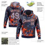 Custom Stitched Navy Light Blue-Orange 3D Pattern Design Splash Sports Pullover Sweatshirt Hoodie