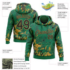 Custom Stitched Kelly Green Black-Old Gold 3D Pattern Design Splash Sports Pullover Sweatshirt Hoodie