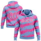 Custom Stitched Light Blue Pink-White 3D Pattern Design Splash Torn Paper Style Sports Pullover Sweatshirt Hoodie