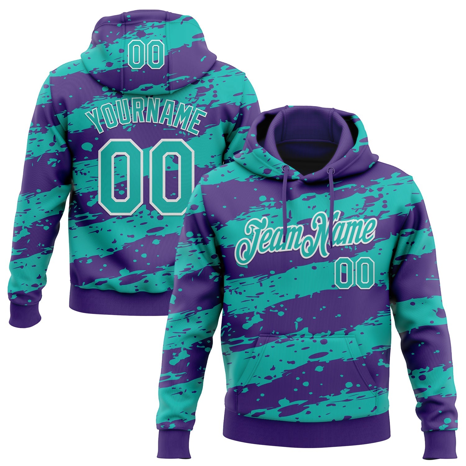 Custom Stitched Purple Aqua-White 3D Pattern Design Splash Torn Paper Style Sports Pullover Sweatshirt Hoodie