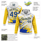 Custom Stitched White Thunder Blue-Yellow 3D Pattern Design Abstract Fragment Art Splash Sports Pullover Sweatshirt Hoodie