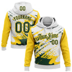 Custom Stitched White Green-Yellow 3D Pattern Design Abstract Fragment Art Splash Sports Pullover Sweatshirt Hoodie
