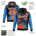Custom Stitched Black Orange Powder Blue-White 3D Pattern Design Abstract Fragment Art Splash Sports Pullover Sweatshirt Hoodie