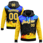 Custom Stitched Black Yellow Blue-White 3D Pattern Design Splash Sports Pullover Sweatshirt Hoodie
