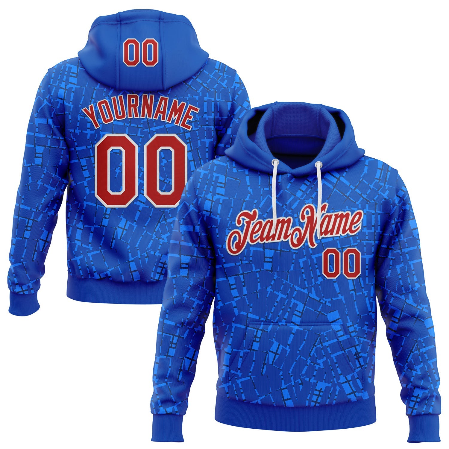 Custom Stitched Royal Red-White 3D Pattern Design Line Sports Pullover Sweatshirt Hoodie