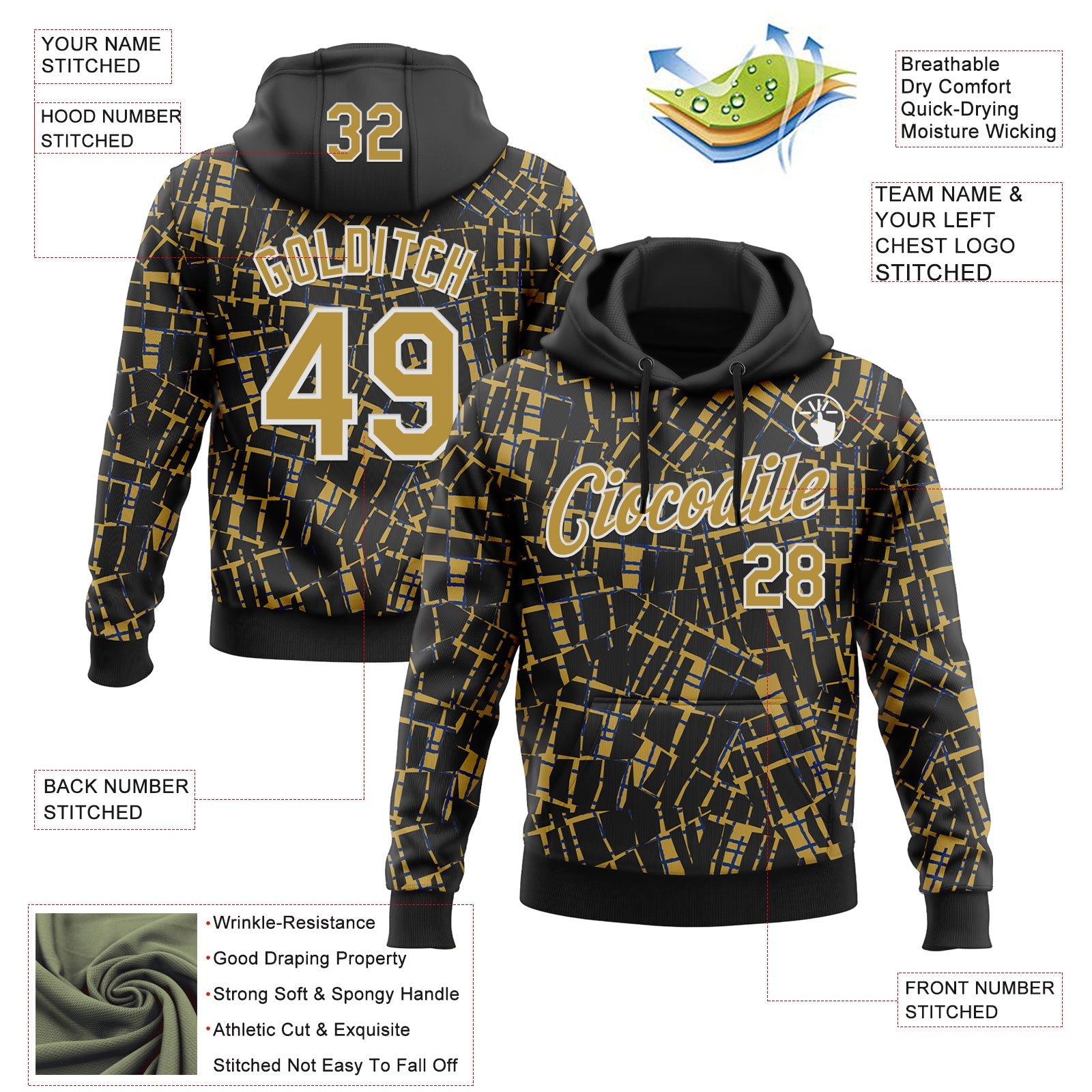 Custom Stitched Black Red-White 3D Pattern Design Line Sports Pullover Sweatshirt Hoodie
