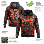 Custom Stitched Black Orange-White 3D Pattern Design Line Sports Pullover Sweatshirt Hoodie