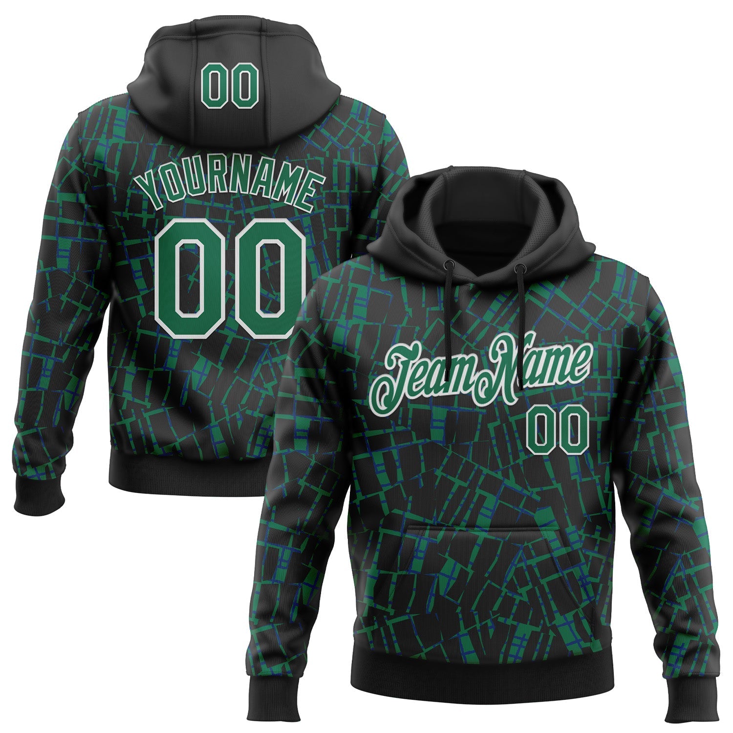 Custom Stitched Black Kelly Green-White 3D Pattern Design Line Sports Pullover Sweatshirt Hoodie