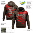 Custom Stitched Brown Red-White 3D Pattern Design Line Sports Pullover Sweatshirt Hoodie
