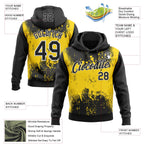 Custom Stitched Black Yellow-White 3D Pattern Design Abstract Splatter Grunge Art Sports Pullover Sweatshirt Hoodie