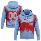 Custom Stitched Light Blue Red-White 3D Pattern Design Abstract Splatter Grunge Art Sports Pullover Sweatshirt Hoodie