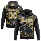 Custom Stitched Black Old Gold-White 3D Pattern Design Line Sports Pullover Sweatshirt Hoodie