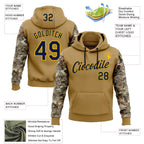 Custom Stitched Old Gold Navy-Yellow 3D Pattern Design Tree Camo Hunting Sports Pullover Sweatshirt Hoodie