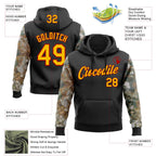 Custom Stitched Black Yellow-Red 3D Pattern Design Tree Camo Hunting Sports Pullover Sweatshirt Hoodie