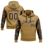 Custom Stitched Old Gold Brown-Cream 3D Pattern Design Tree Camo Hunting Sports Pullover Sweatshirt Hoodie