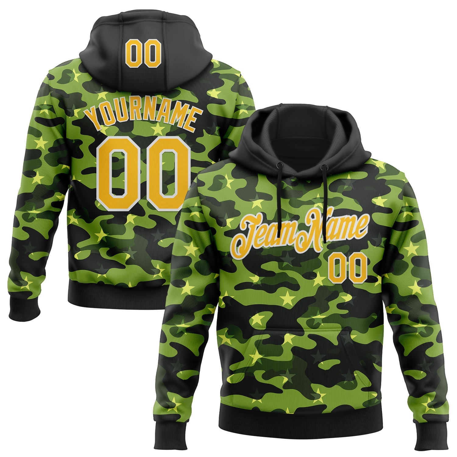 Custom Stitched Black Yellow-White 3D Pattern Design Camo Military Sportswear Pullover Sweatshirt Hoodie