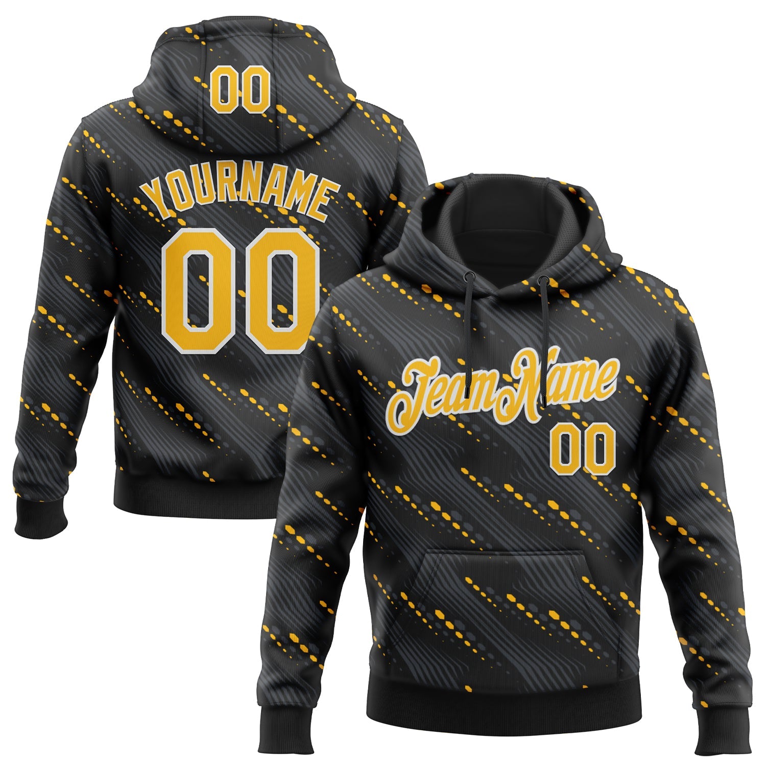 Custom Stitched Black Gold-White 3D Pattern Design Slant Lines Sports Pullover Sweatshirt Hoodie
