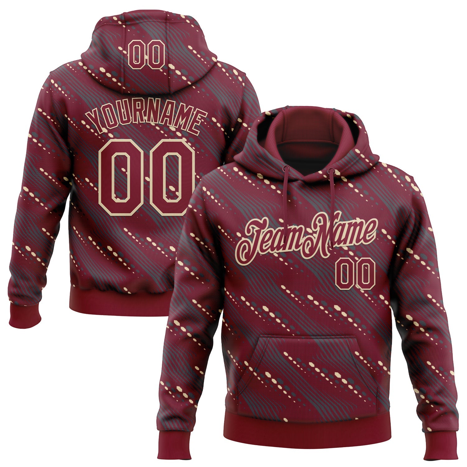 Custom Stitched Crimson Cream 3D Pattern Design Slant Lines Sports Pullover Sweatshirt Hoodie