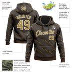 Custom Stitched Brown Old Gold-White 3D Pattern Design Slant Lines Sports Pullover Sweatshirt Hoodie