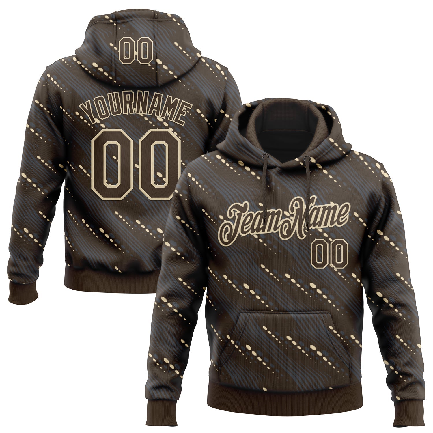 Custom Stitched Brown Cream 3D Pattern Design Slant Lines Sports Pullover Sweatshirt Hoodie