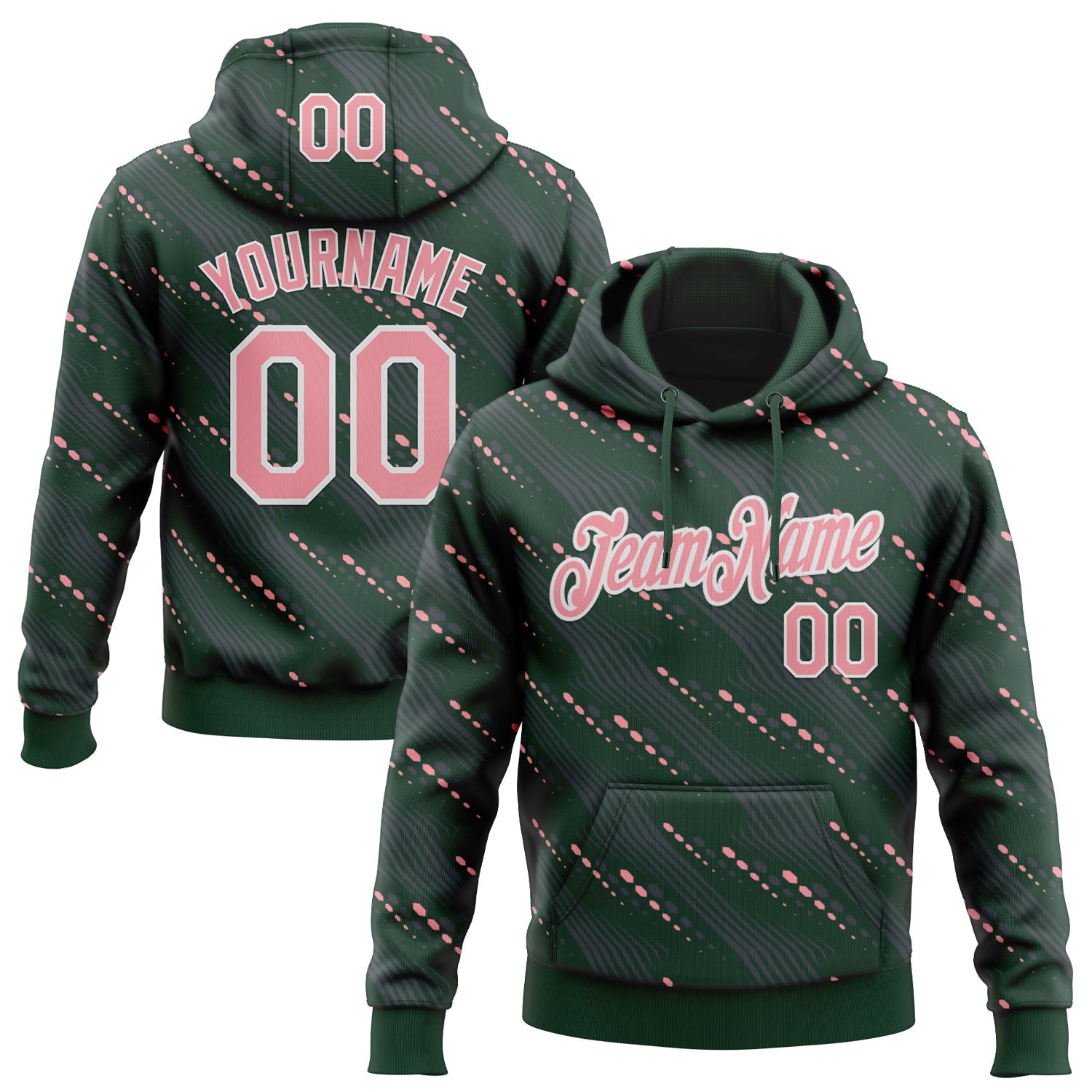 Custom Stitched Green Medium Pink-White 3D Pattern Design Slant Lines Sports Pullover Sweatshirt Hoodie