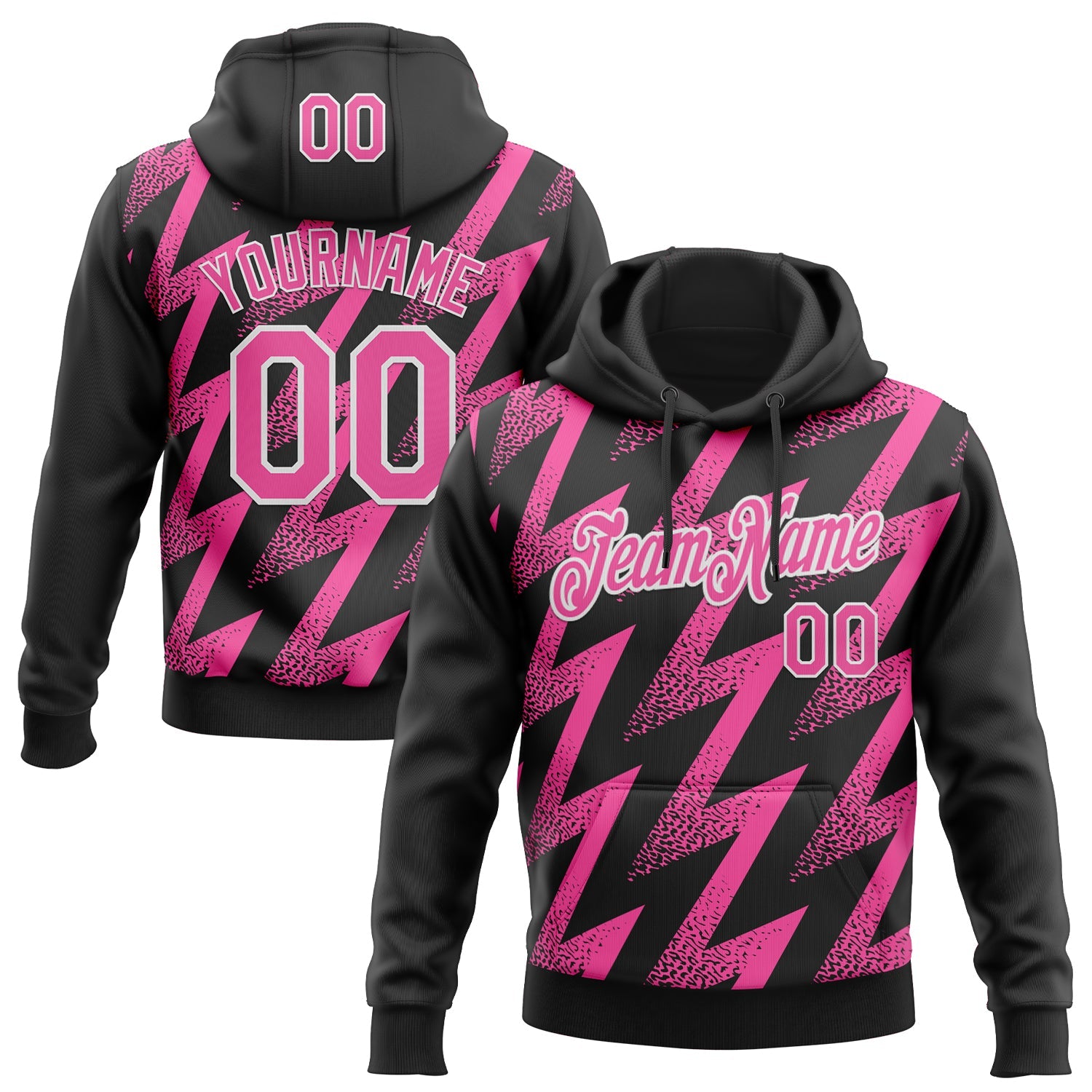 Custom Stitched Black Pink-White 3D Pattern Design Zigzag Shape Sports Pullover Sweatshirt Hoodie