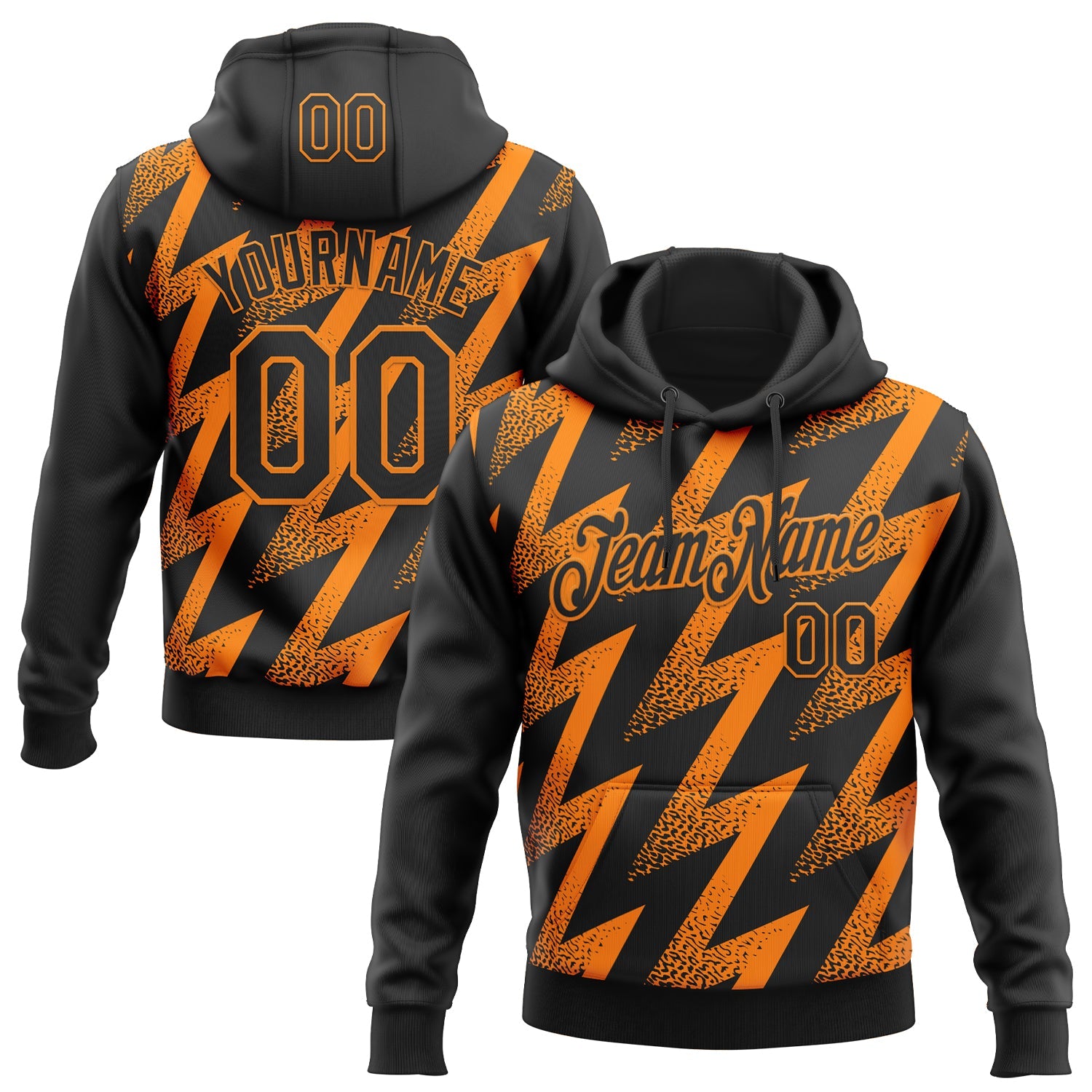 Custom Stitched Black Bay Orange 3D Pattern Design Zigzag Shape Sports Pullover Sweatshirt Hoodie