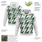 Custom Stitched White Green 3D Pattern Design Zigzag Shape Sports Pullover Sweatshirt Hoodie