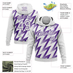 Custom Stitched White Purple 3D Pattern Design Zigzag Shape Sports Pullover Sweatshirt Hoodie