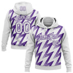 Custom Stitched White Purple 3D Pattern Design Zigzag Shape Sports Pullover Sweatshirt Hoodie