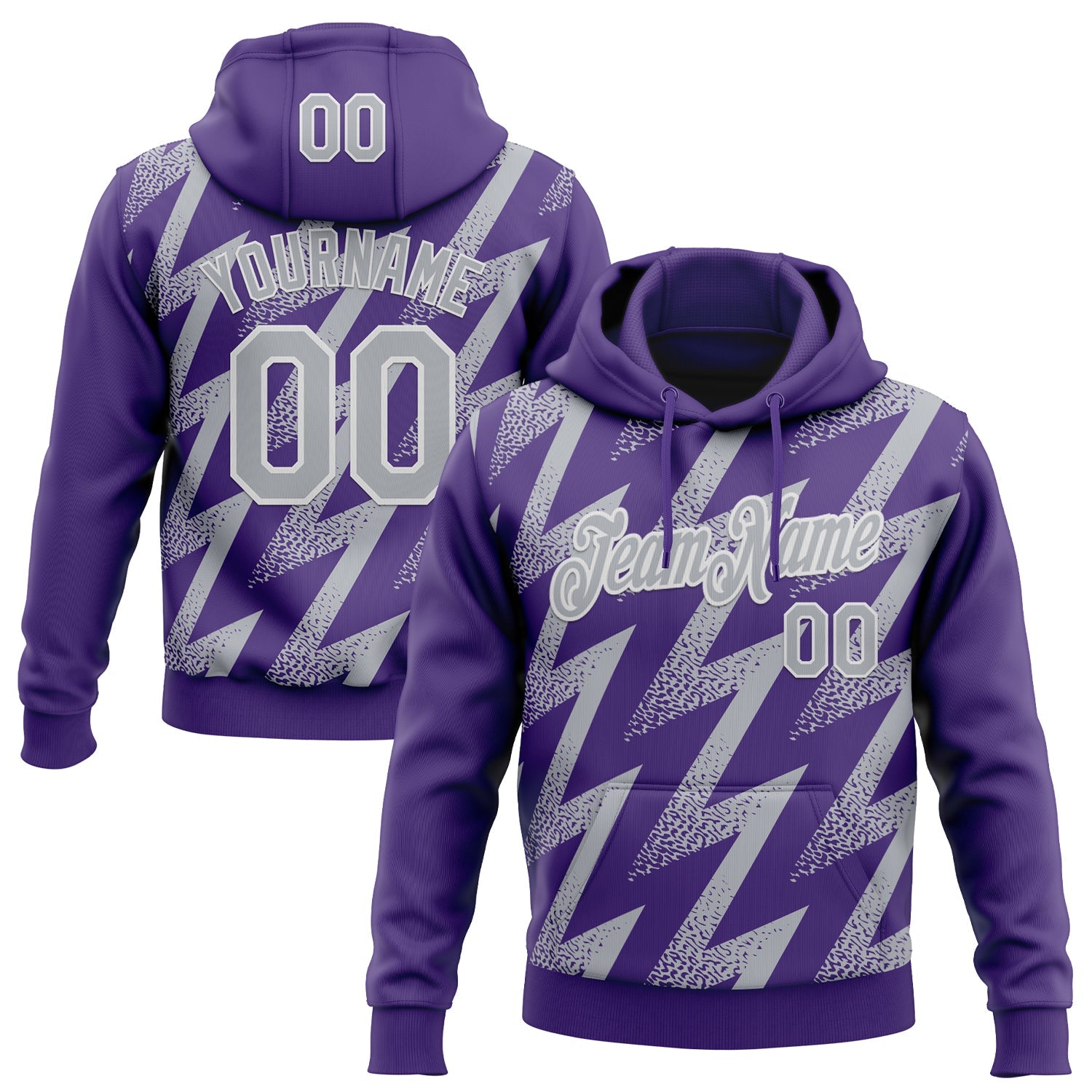 Custom Stitched Purple Gray-White 3D Pattern Design Zigzag Shape Sports Pullover Sweatshirt Hoodie
