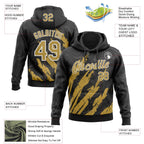 Custom Stitched Black Old Gold-White 3D Pattern Design Splash Sports Pullover Sweatshirt Hoodie