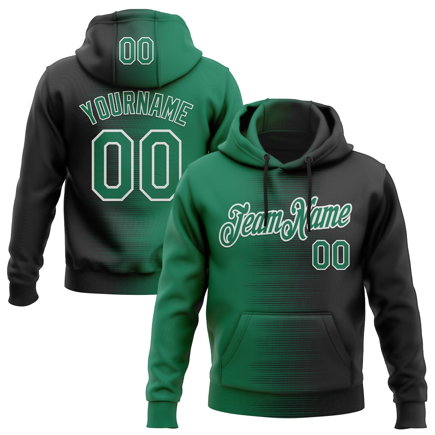 Custom Stitched Black Kelly Green-White 3D Pattern Design Gradient Line Sports Pullover Sweatshirt Hoodie