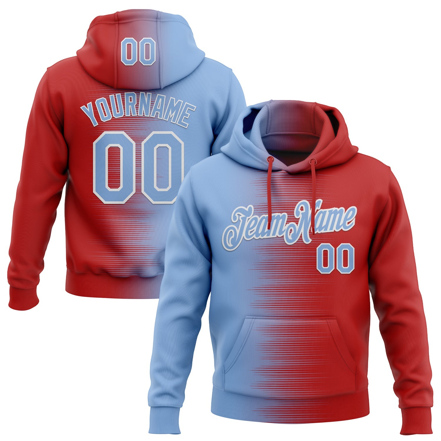 Custom Stitched Red Light Blue-White 3D Pattern Design Gradient Line Sports Pullover Sweatshirt Hoodie