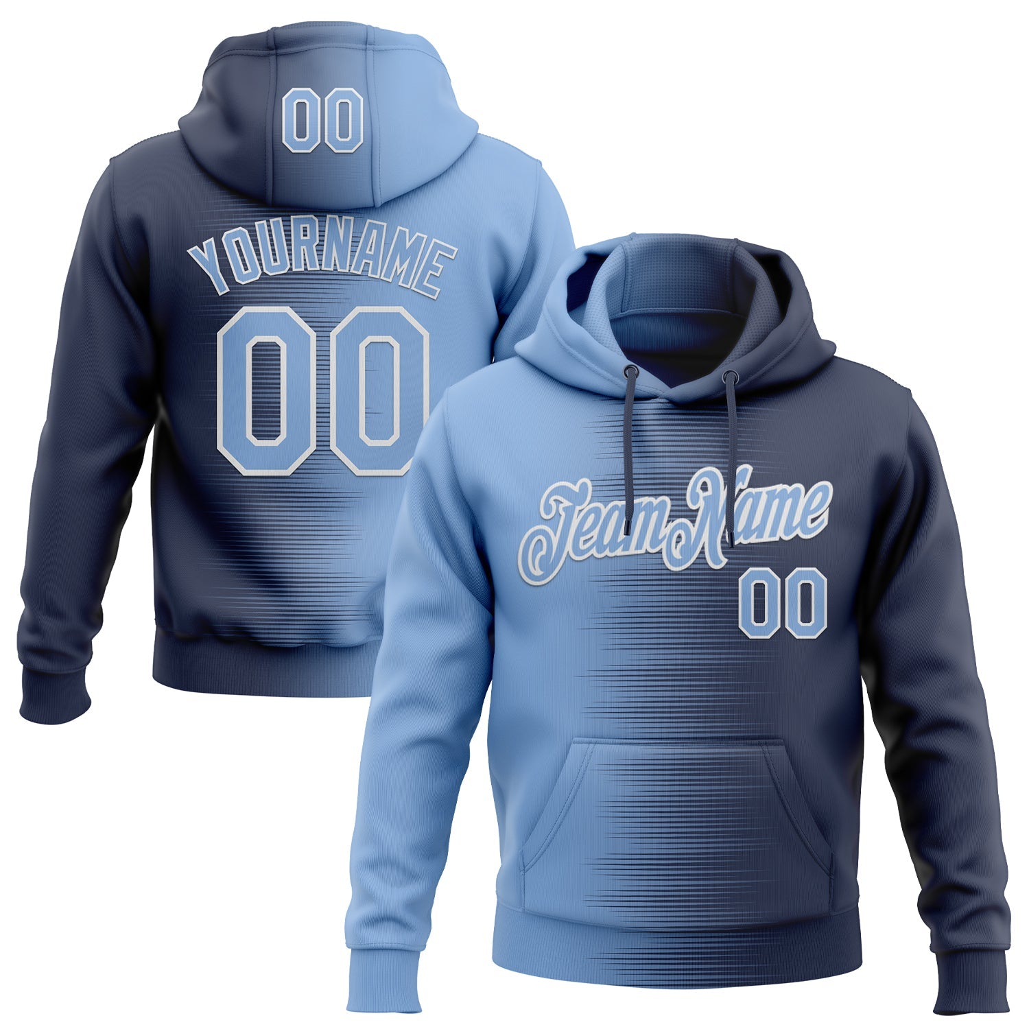Custom Stitched Navy Light Blue-White 3D Pattern Design Gradient Line Sports Pullover Sweatshirt Hoodie