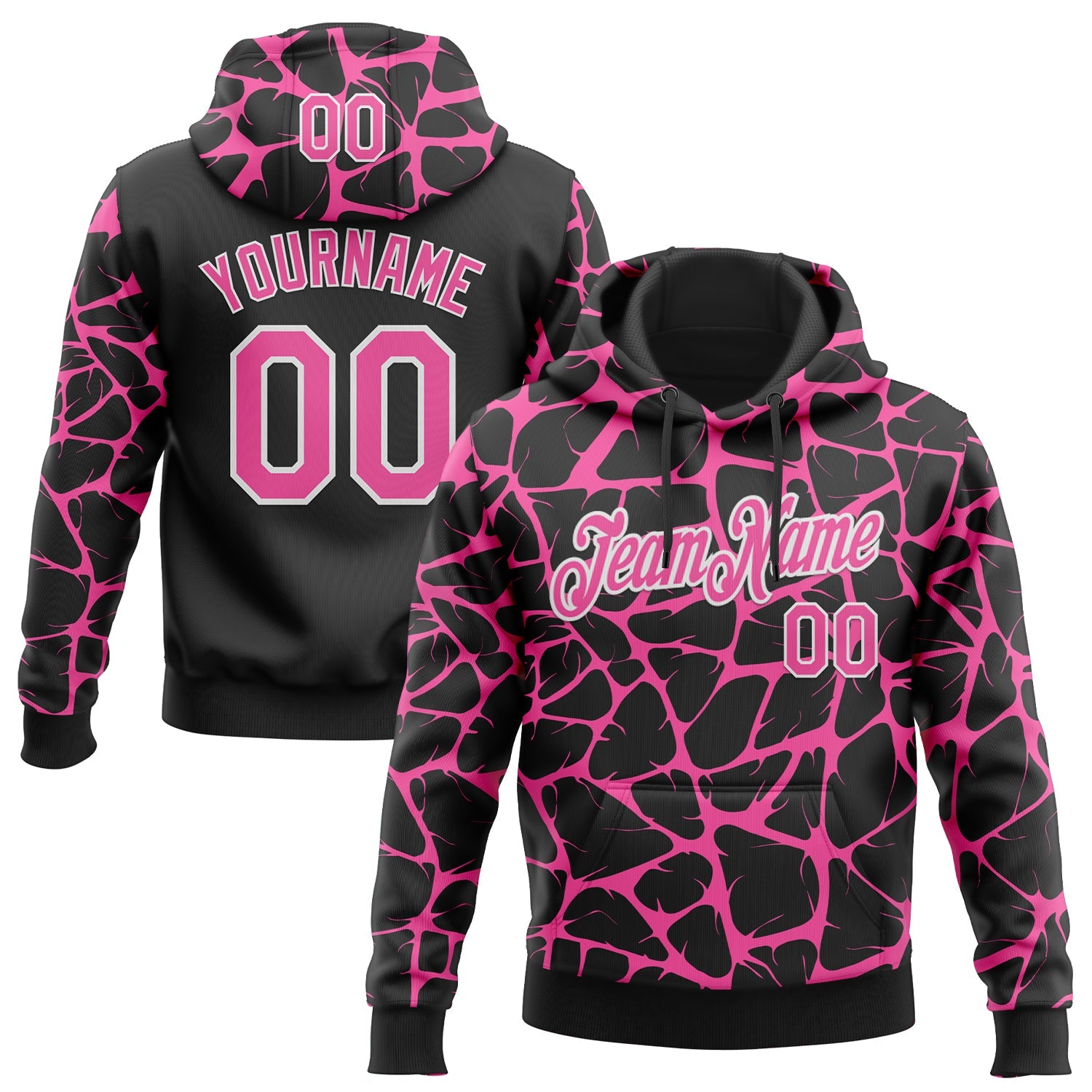 Custom Stitched Black Pink-White 3D Pattern Design Abstract Network Sports Pullover Sweatshirt Hoodie
