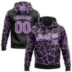 Custom Stitched Black Medium Purple-White 3D Pattern Design Abstract Network Sports Pullover Sweatshirt Hoodie