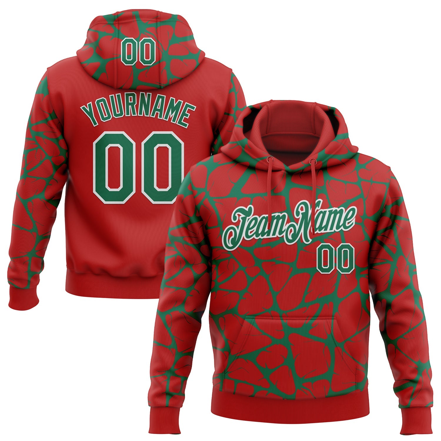 Custom Stitched Red Kelly Green-White 3D Pattern Design Abstract Network Sports Pullover Sweatshirt Hoodie