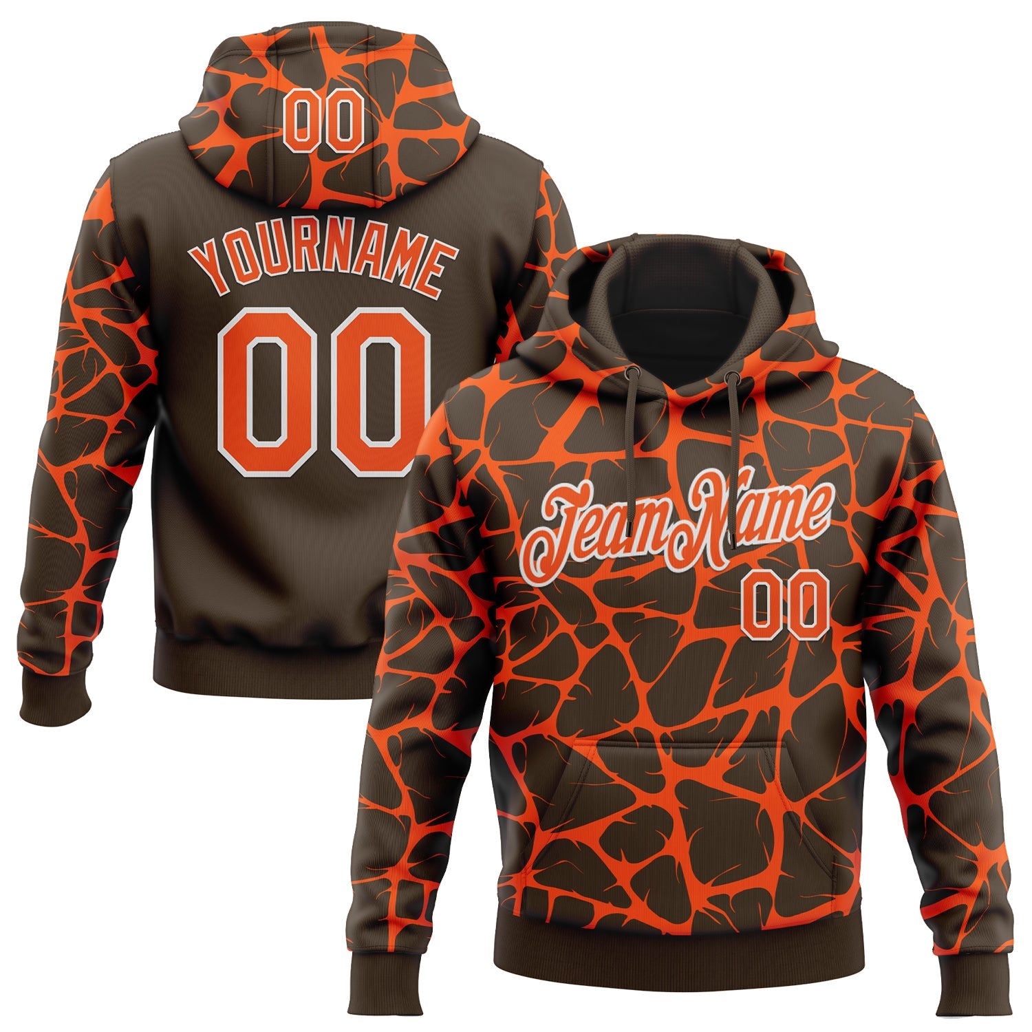 Custom Stitched Brown Orange-White 3D Pattern Design Abstract Network Sports Pullover Sweatshirt Hoodie